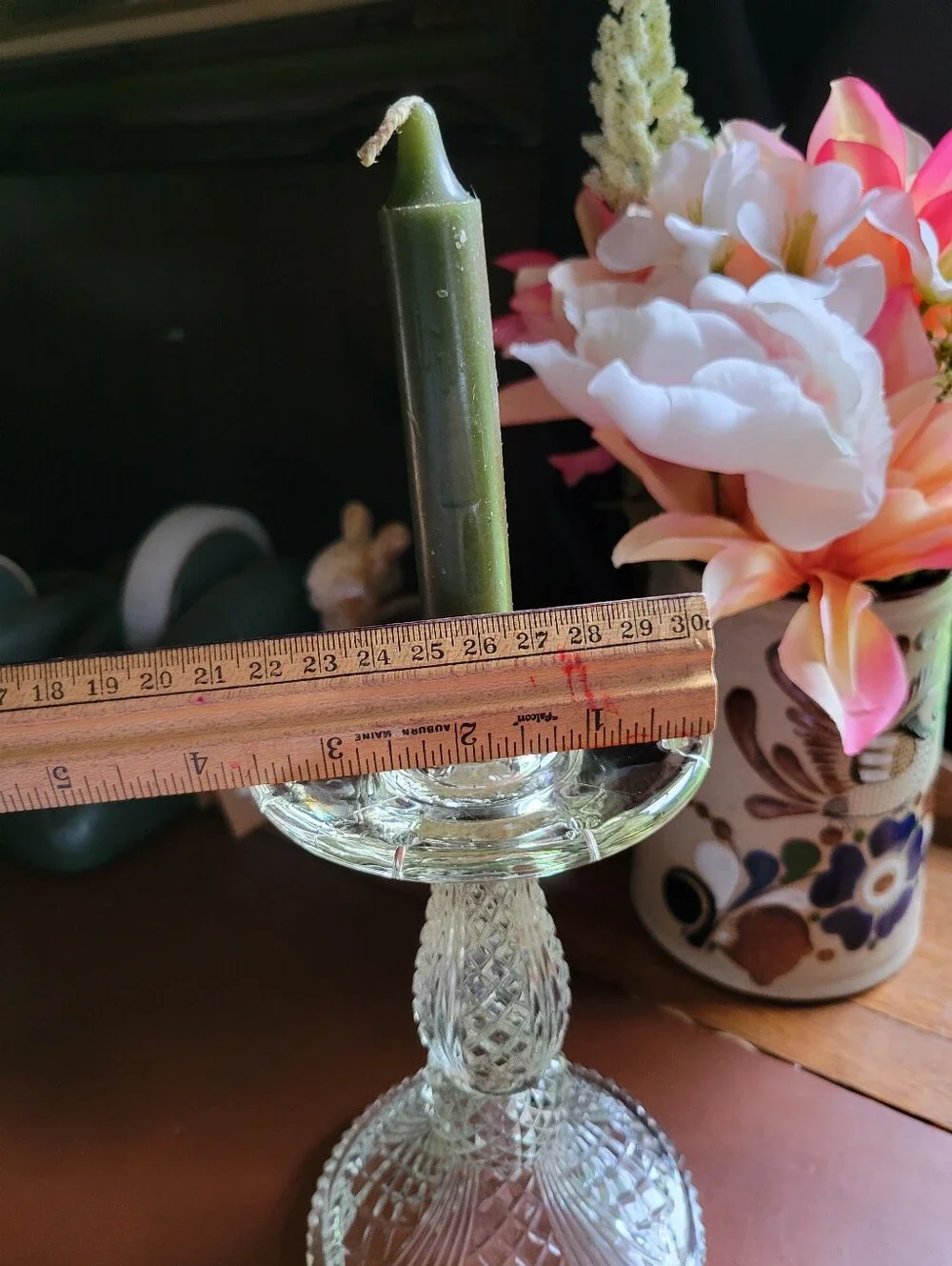Victorian Clear Glass Crystal Prism Pendant Drops Candle Stick Holder Size 7